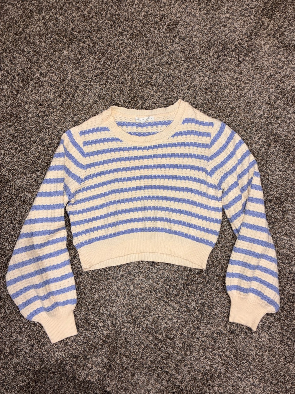 Altar'd State Women’s Serena Striped Cropped Sweater, light blue/cream - size XL